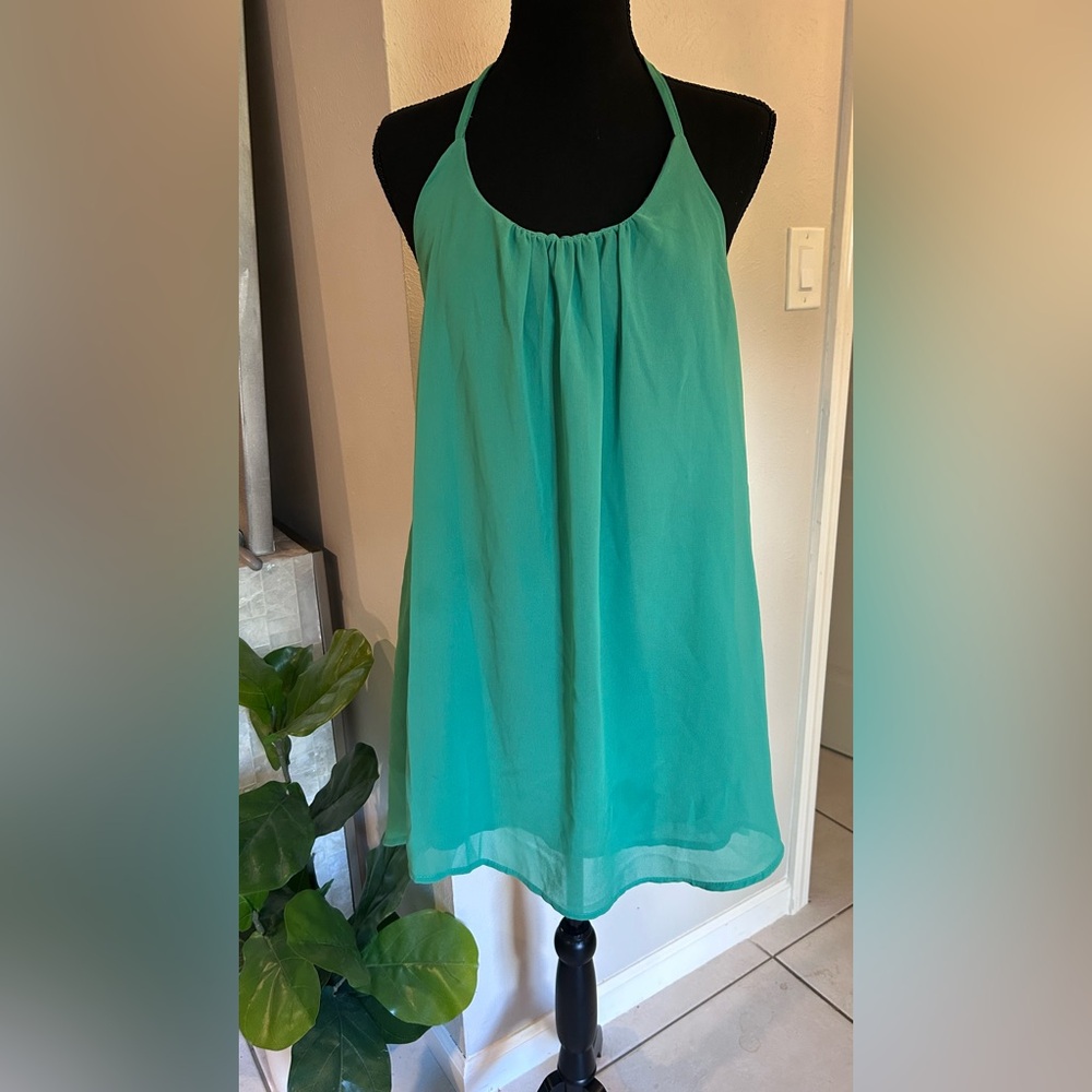 Sleeveless Halter Mint Green Chiffon Dress